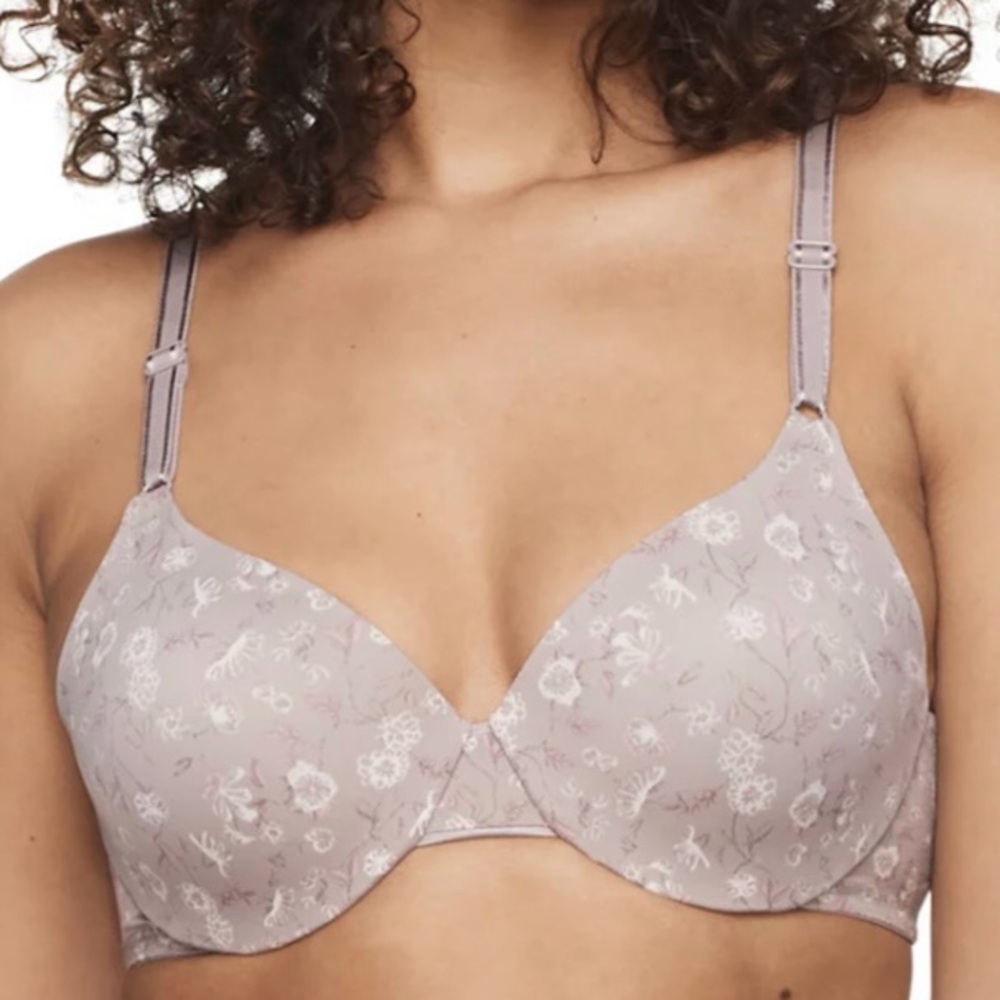 Warners Gray Floral Cushioned Underwire Lightly Lined T-Shirt Bra Size 38C